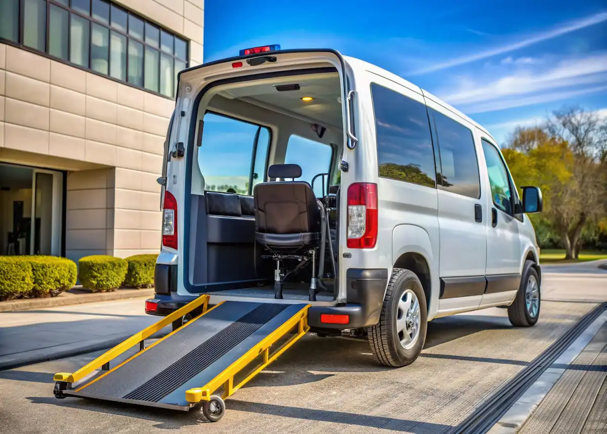 Professioneller Behindertentransport mit Rollstuhl-Rampe