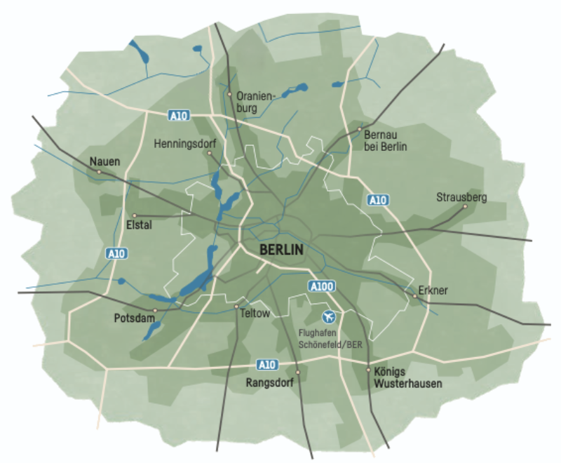 Einzugsgebiet vom Fahrdienst Berlin-Kosmonauten